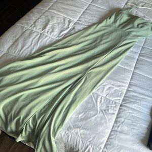 Birds grey sage green tie back bridesmaid dress